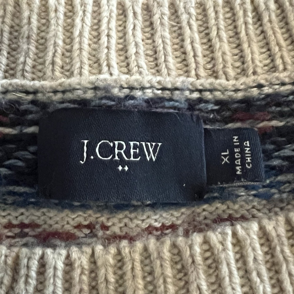 J Crew Men's Striped Fair Isle Crew Neck Sweater Size XL  Beige Blue - Picture 3 of 6